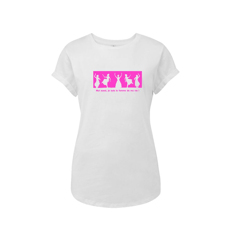 T-shirt femme « Moi aussi, je suis la femme de ma vie ! », Tissu blanc